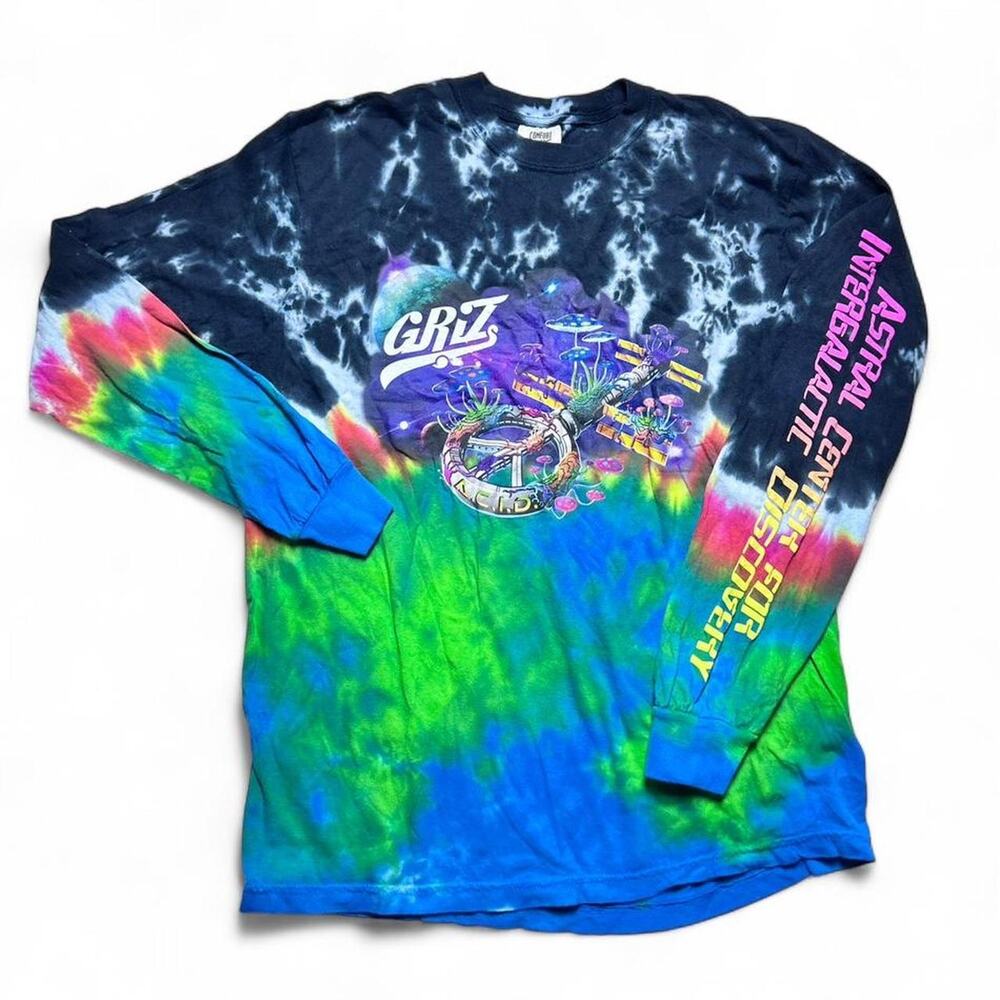 GRiZ Space Camp Tie Dye Graphic Long Sleeve Tee T-Shirt Comfort Colors EDM Med